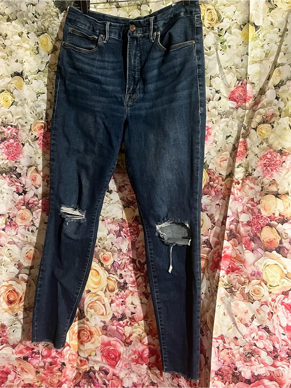 Good American Dark Blue Ripped Skinny Jeans